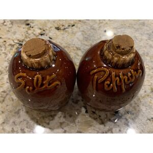 Vintage Salt & Pepper Shakers - Hull Pottery - Brown‎ Drip Glaze -Ovenproof-USA
